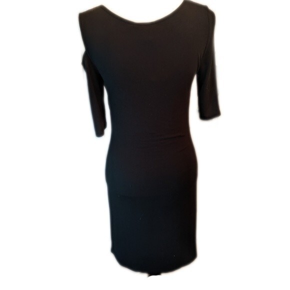 Goldray black modal spandex blend bodycon sheath dress cut out shoulder M - Picture 3 of 8
